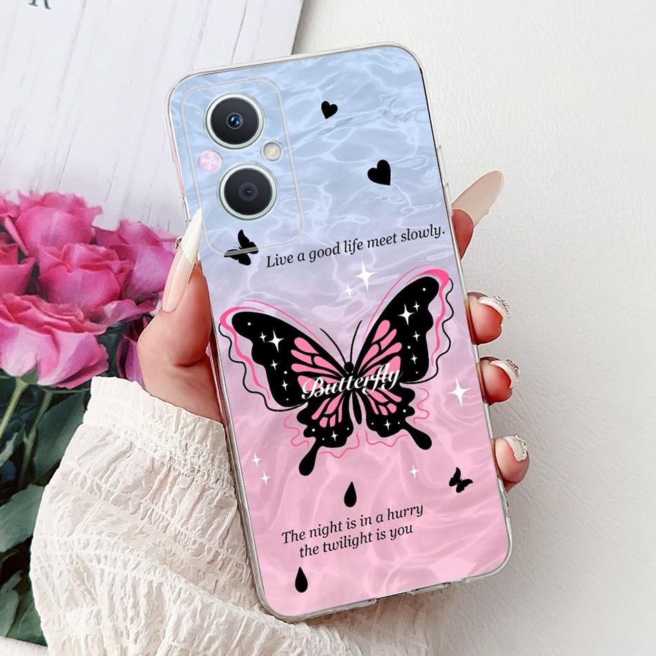For OPPO Reno7 Z 5G / Reno8 Z 5G Elegant Floral Butterfly Phone Case For Oppo Reno 7Z 8Z 5G Soft Silicone TPU Cases