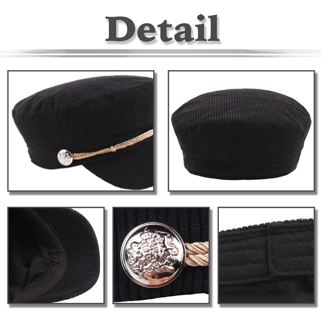 Berretto Marino Cappello Newsboy in Velluto a Coste per Uscire e Viaggiare Donne Uomini CZ203 [Zanna Bianca] (Nero)
