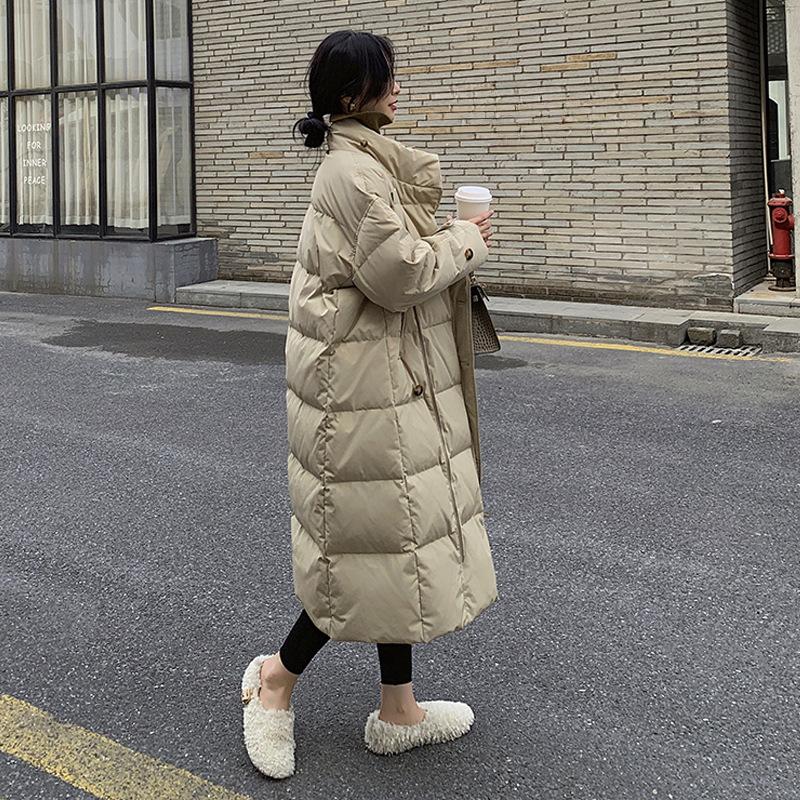 Stand Collar Windproof Coats Winter Women Buttons Big Pockets Long Parka Thickened Warmer Cotton Jacket Korean Puffer Jacket