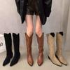Fashion Woman Cowgirl Boots Fashion Slip On Ladies Elegant Square Low Heel Knee High Boots Shoes Women's Winter Footwear