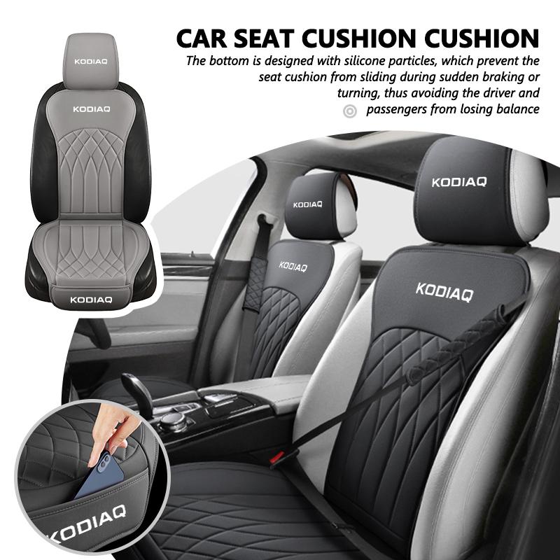 Rjhwp8 For Skoda Leather Car Seat Cushion Breathable Headrest Seat Protect Mat Accessories S Kodiaq Octavia 2 3 Yeti Karoq Rapid Fabia