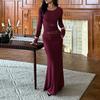 Windy Women's Winter New Long Sleeve Crew Neck Lace Patchwork Hollow Out Slim Fit Bodycon Dress