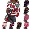 Top da donna casual e alla moda a girocollo, a maniche lunghe, a costine, con stampa di San Valentino.