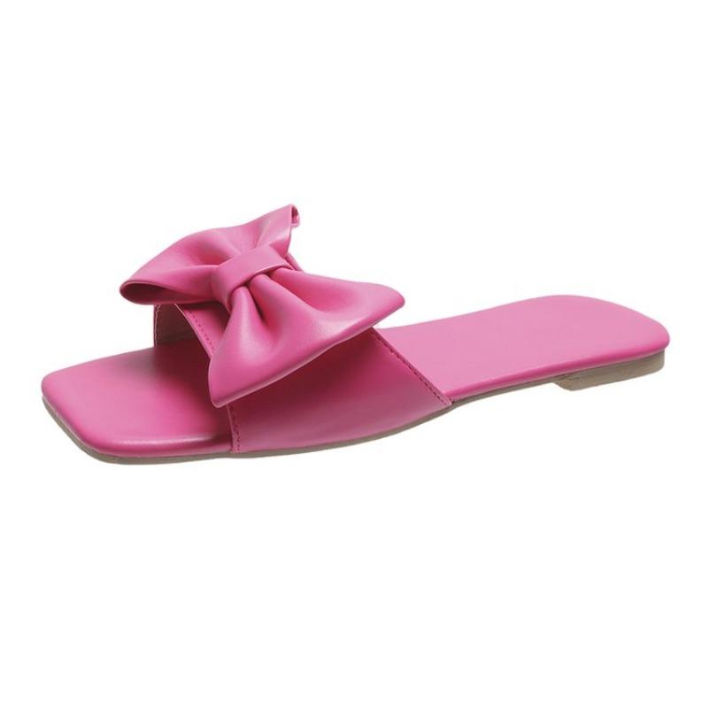 Fashion 2024 Sandals Fashion Summer Plus Size One-line Solid Color Bow Flat Sandals Outdoor Beach Slippers Elegant Women Shoes