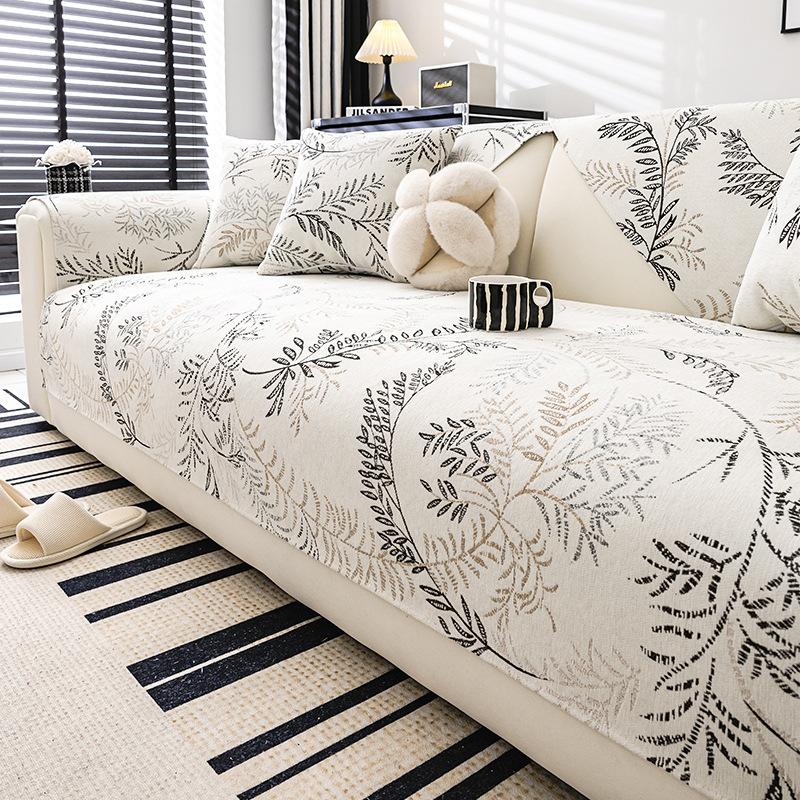 Chenille Sofa Cover Willow Leaf Jacquard Non Slip Sofa Covers Living Room L Shape Couch Slipcovers Sofa Mat Solid Wood Couch Mat