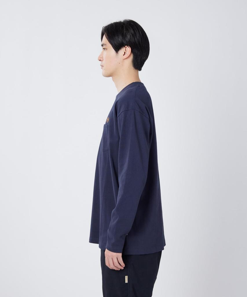 Snow Peak Trad Label Pocket Long Sleeve Heavy T-Shirt SPTL-TS-26SU907, Indigo, Size M. Unisex Heavyweight Long-sleeve Tee with Chest Pocket.