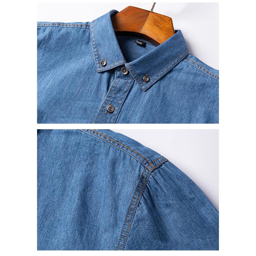 New Soft Denim Mens Shirts Casual Long Sleeve Regular Fit Business Leisure Outdoor Street