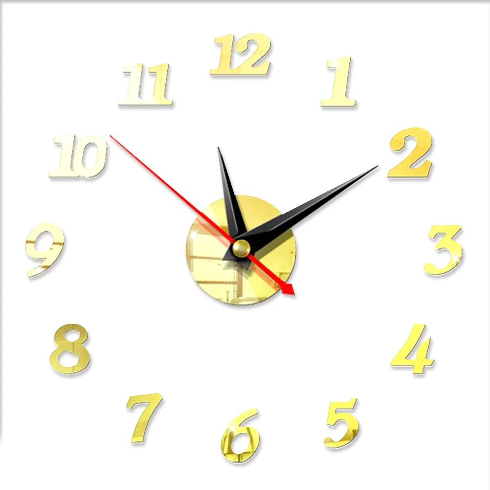 3D Wall Clock Acrylic Frameless Digital Clock Mirror Wall Sticker For DIY Living Room Bedroom Office Decorations Hanging Watch