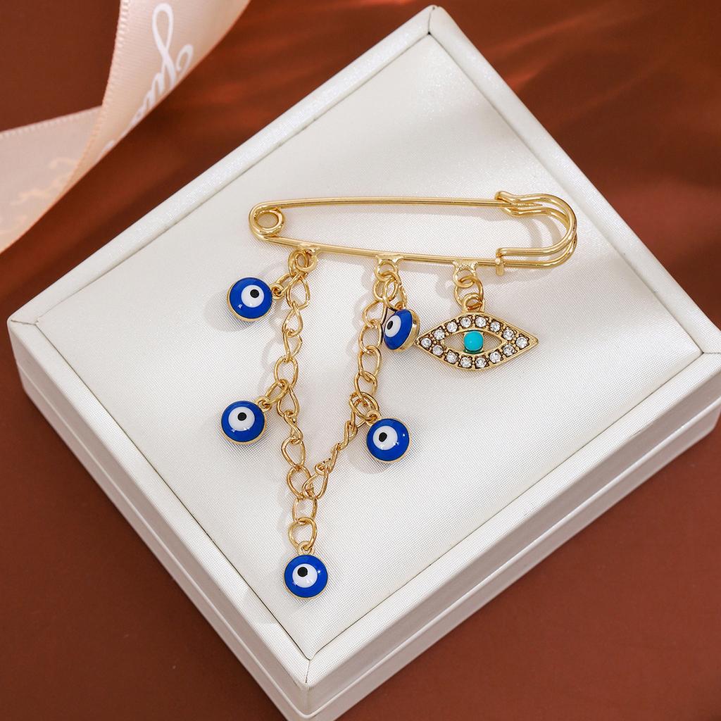 Eyes Waist High-End Blue Sweater Cold Wind Pin, Creative Diamond-Encrusted Devil'S Eye Fringed Brooch