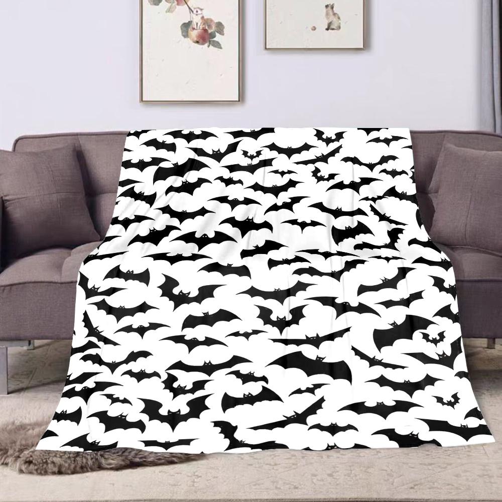 Muster mit schwarzen Fledermäusen auf weißem Hintergrund Gemusterte Flanelldecke perfekt für Schlafzimmer, Wohnzimmer, Sofa oder ein kleines Nickerchen