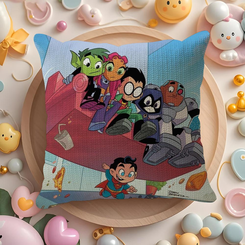 T-Teen T-Titans Go Cushion Cover Natural Linen Organic Fabric Double-Sided Printing Sofa Home Decor Gift Pillow Case