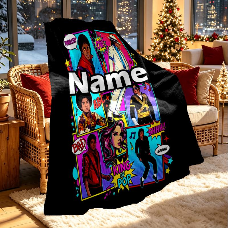 Couverture Personnalisée Nom Michael Jackson Imprimé, Décoration Intérieure, Chambre à Coucher, Canapé, Camping, Canapé, Cadeaux pour Anniversaire Noël