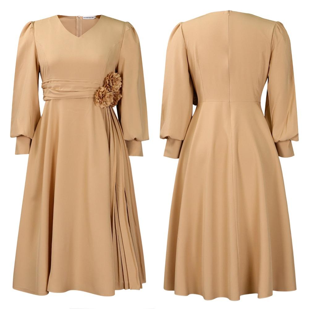 Fashion Solid Color A Line Dress High Waist Elegant Plus Size Women Dress Cross Border Spring