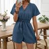 Womens Casual Solid Color V Neck Short Sleeve Romper