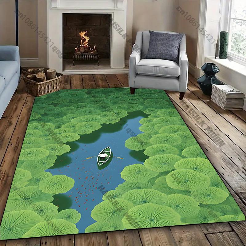Next Day Shipping Lotus Leaf Pattern Carpet Rug for Living Rooms Bedrooms, Office Areas, Durable Machines Washable Mats Gifts