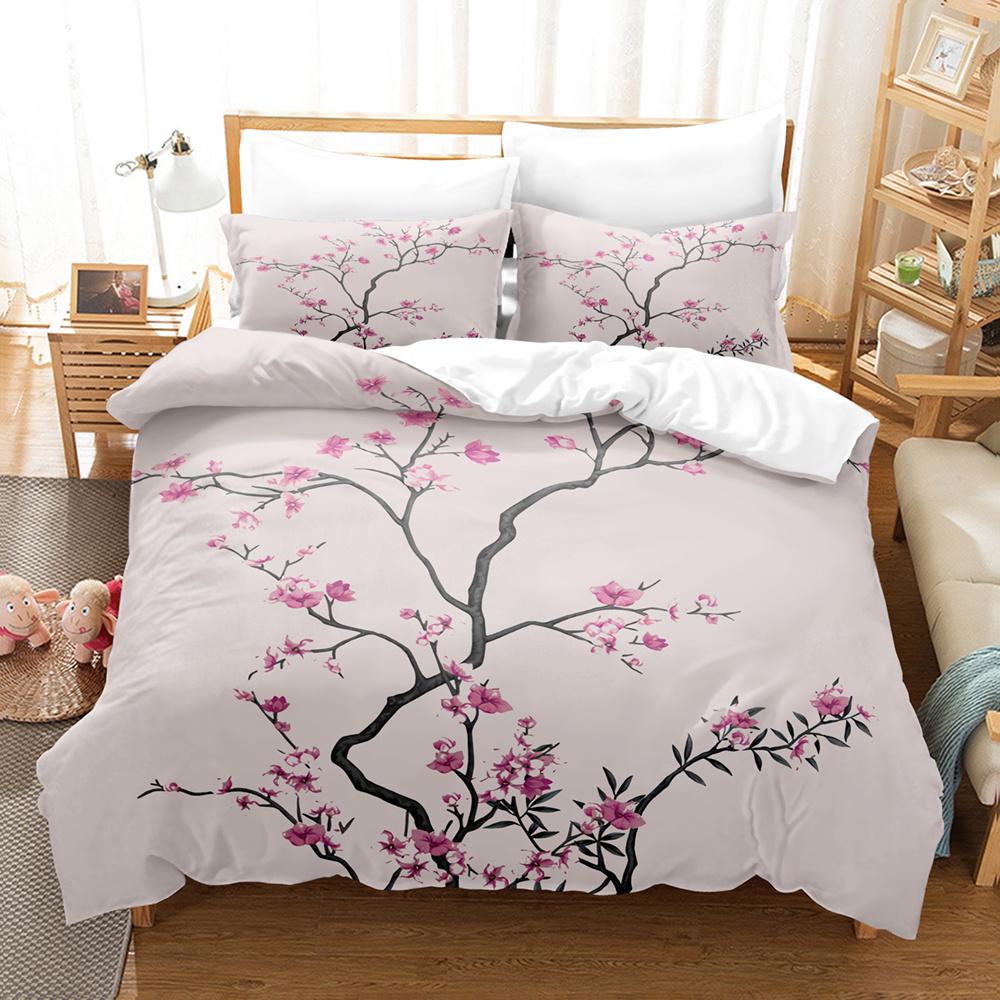 Flowers Bedding Set Colourful Flower Plant Duvet Cover Set King Queen Full Size For Kids Women Girls Polyester Comforter Cover