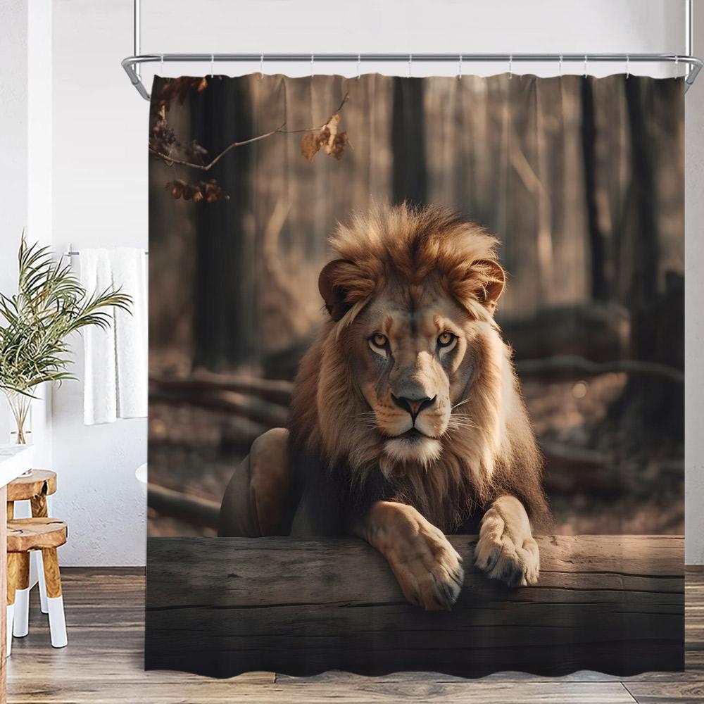 Wild Animals Shower Curtain Tiger Forest Elegant Panther Green Palnts Rose Floral Home Decor For Bathroom Polyester Bath Curtain