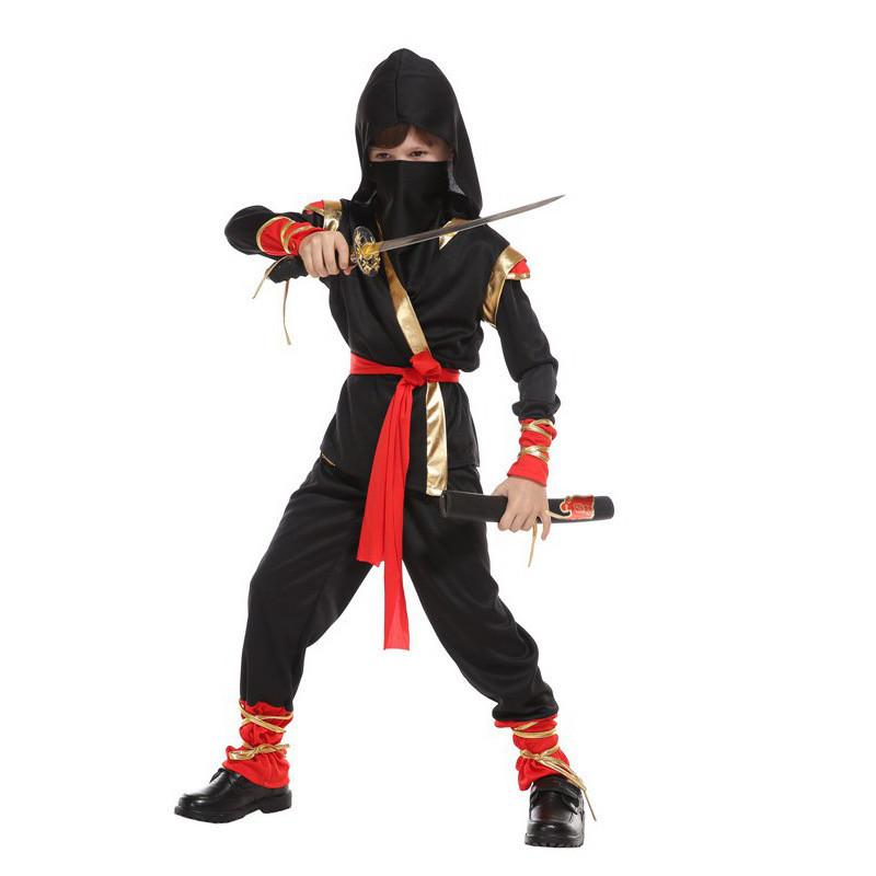 Karneval Jungen Kinder Ninja Kostüm Rollenspiel Attentäter Samurai Krieger Anzug mit Kapuze Kinder Halloween mit Ninja Schwert Verkleidung