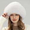 Mink Hair Woven Hat Women's Winter Korean Version Warm Ear Protection Fur Hat with Wide Fox Burr Edge Bucket Hat