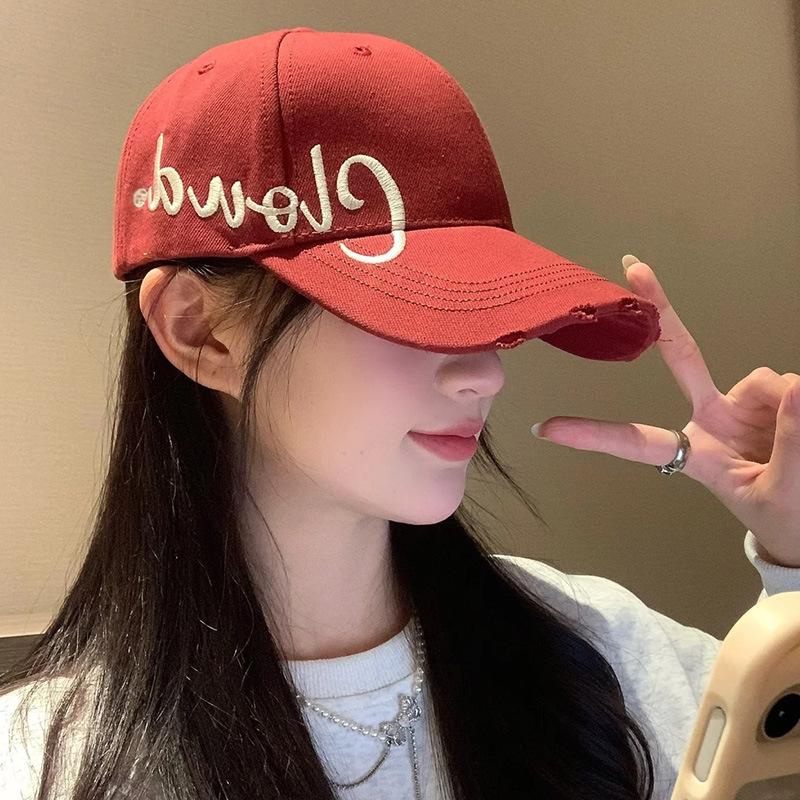 Hat, Letter Embroidered Cap Men's Versatile Bent Cotton Soft Top Sun Cap Stylish Simple Women's Baseball Cap