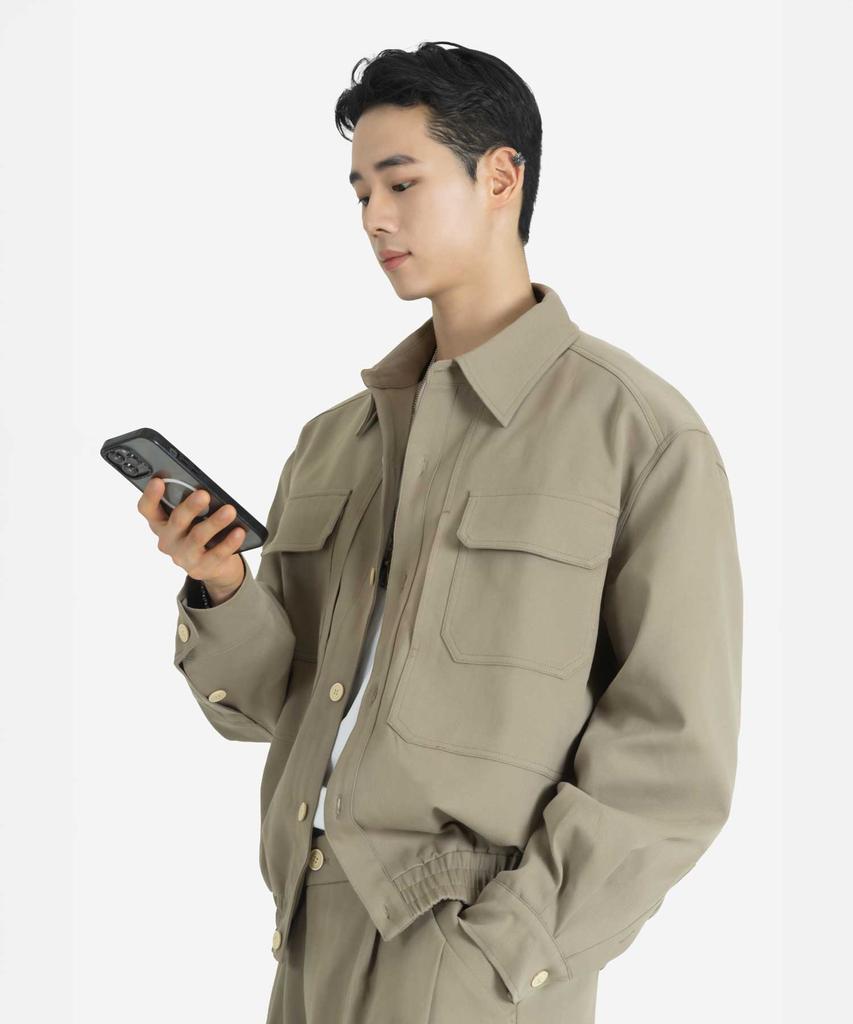 BUCKLE DOWN Simple Oversized Lyocell Twill Jacket (Beige)