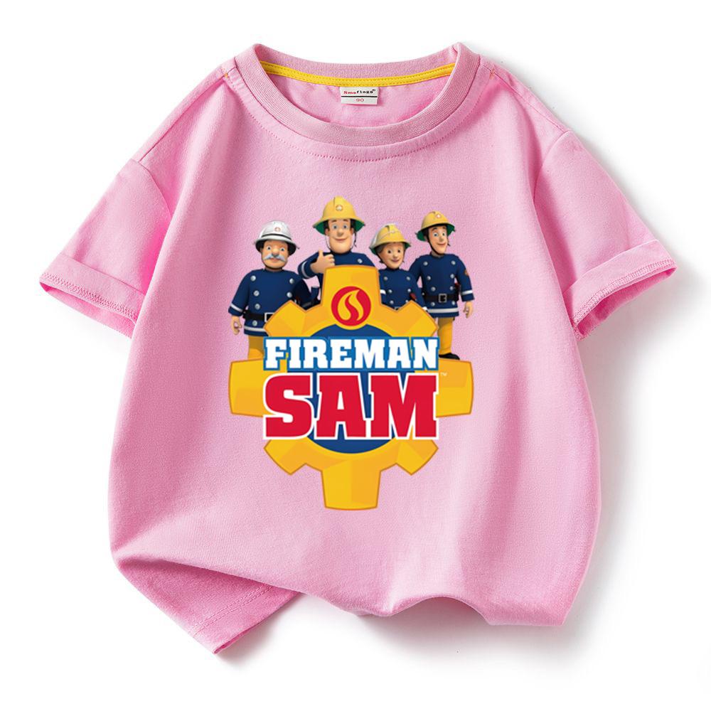 T-shirt en coton pour enfants Sam le pompier Garçons Filles Dessin animé Col rond T-shirt à manches courtes pour tout-petits Vêtements d'été pour enfants Haut tendance