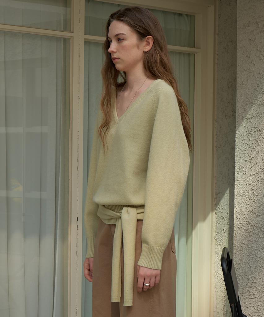 AMONG A V-Neck Oversized Muffler Knit Set_Mint