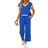 Damen Zweiteiler Lässige Outfits V-Ausschnitt Kurzarm Top Elastische Taille Hose Lounge Wear Set für Reisen Entspannte Passform