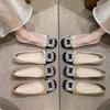 One-pedal women's shoes autumn low-heeled color matching soft sole not tired feet casual rhinestone square buckle square head work shoes