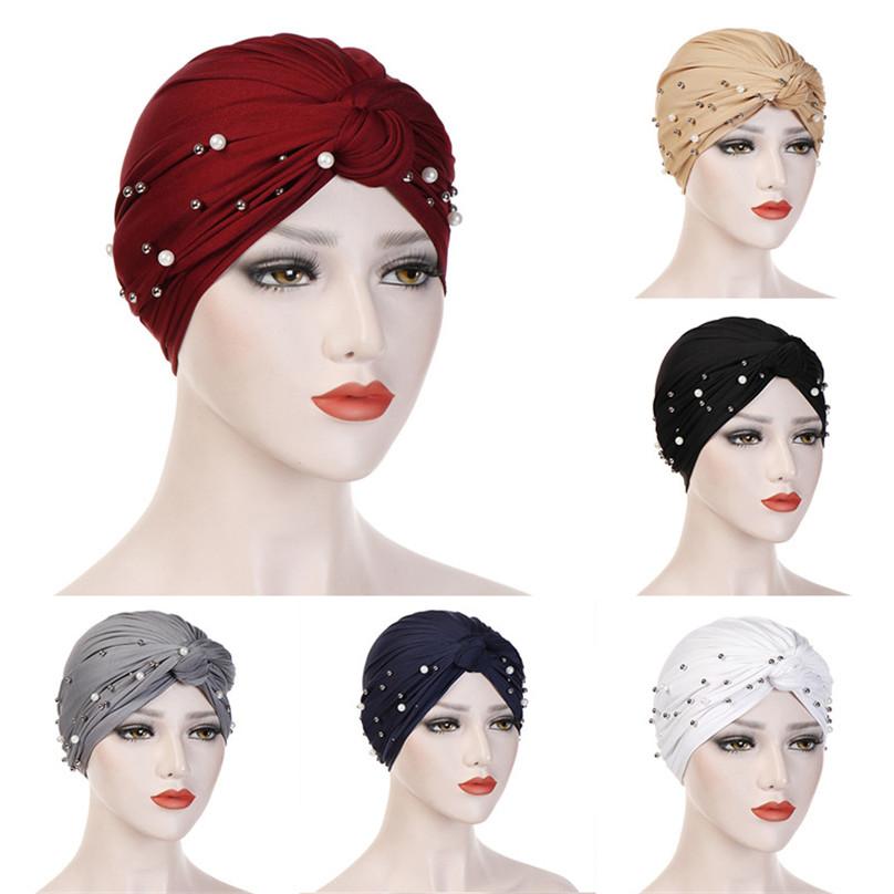 Fashion Gentlewomen Headscarf Hat Muslim Changeable Headdress Exquisite Elegant Beaded Hat