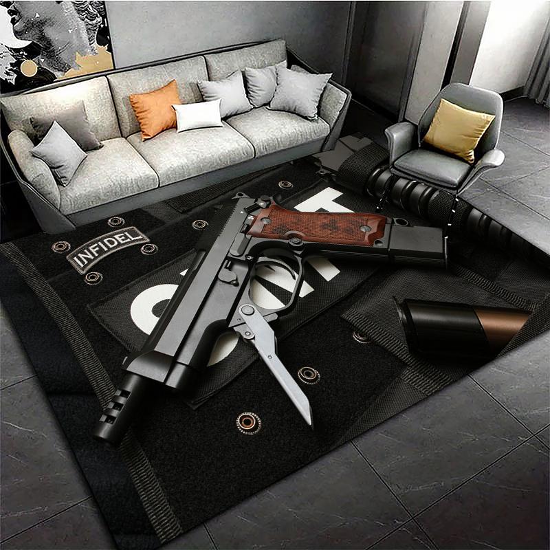 HD Rifle Area Rug Pistol Revolver Gun Carpet Modern Weapons Rugs Living Room Bedroom KitchenDoormat Bathroom Anti-slip Floor Mat