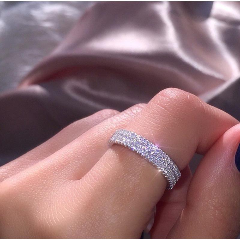 New Simple Three Row Diamond Set Jewelry Fashion Bride Princess Ring Women's Hand Jewelry