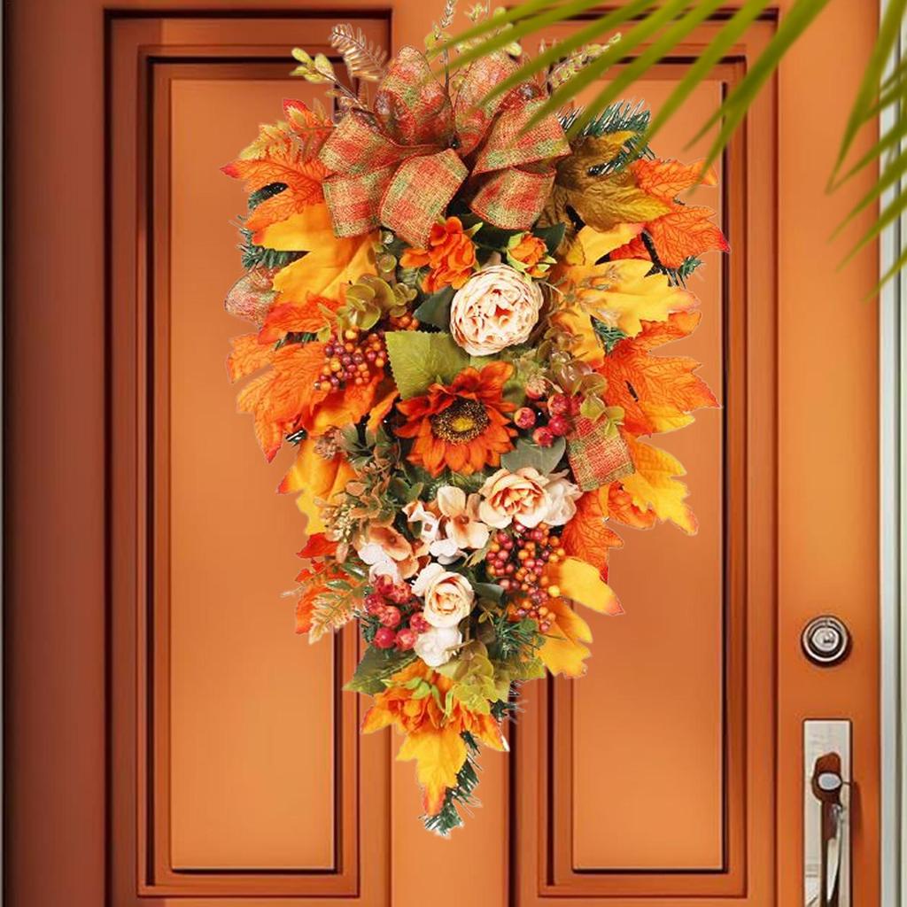 Fall Swag Realistic Flower Maple Berry Porch Wreath Outdoor Porch Wreath For Holiday Decorators Office Apartment Coffee Shop