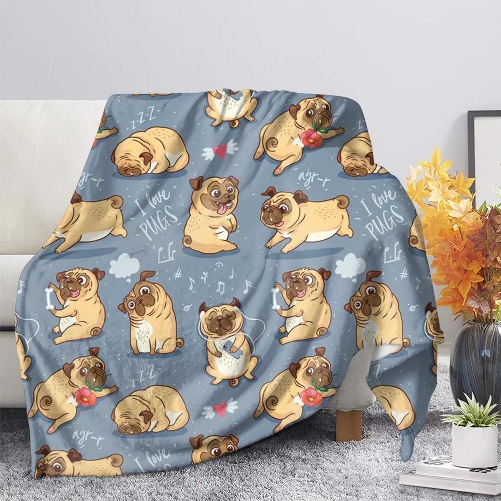 Flaneldecke Niedliches Tier Mops Hund Weich Warm Herbst Sofa Fleece Überwurf s für Bett Couch King Size Leicht