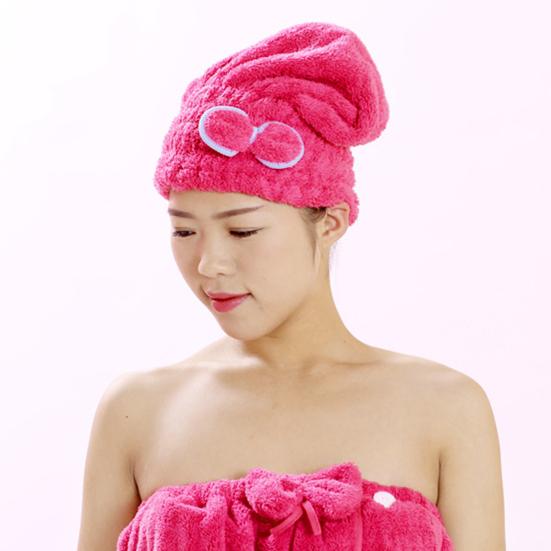 Hair Drying Hat with Elastic Band Super Absorbent Quickly Dry Thickened Less Frizz Bow Decor Hair-drying Cap Drying Head Wrap