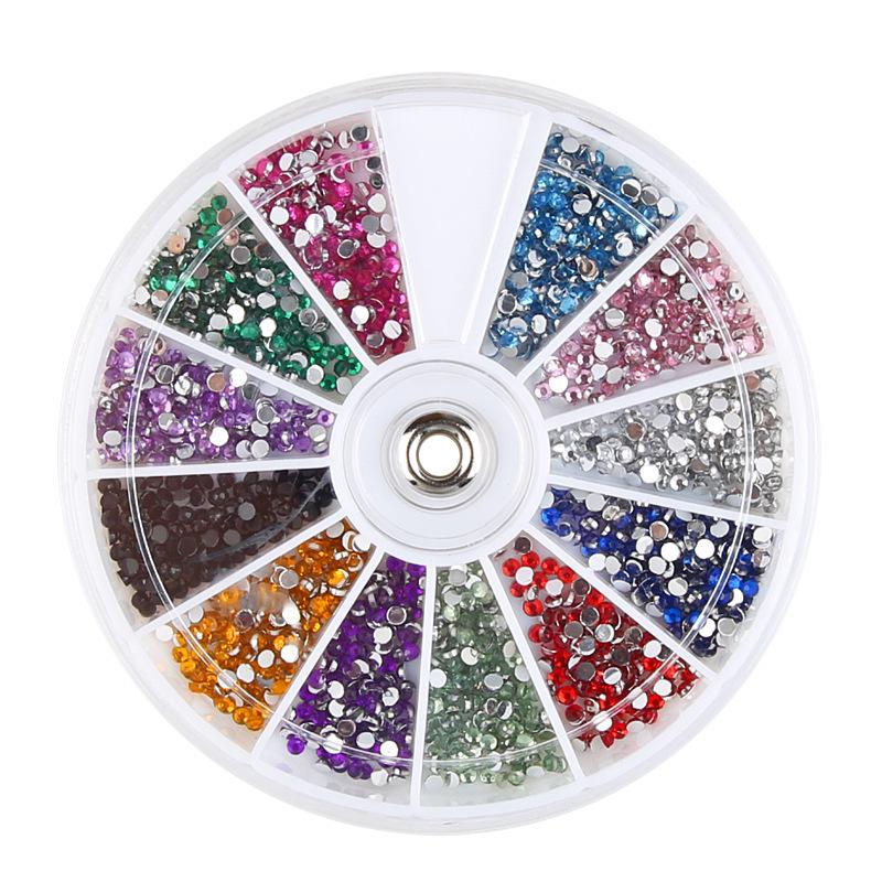 Nail Art Rhinestone Set: 12 Colors, 1.5-3.0MM Diameters, with Drill Bits