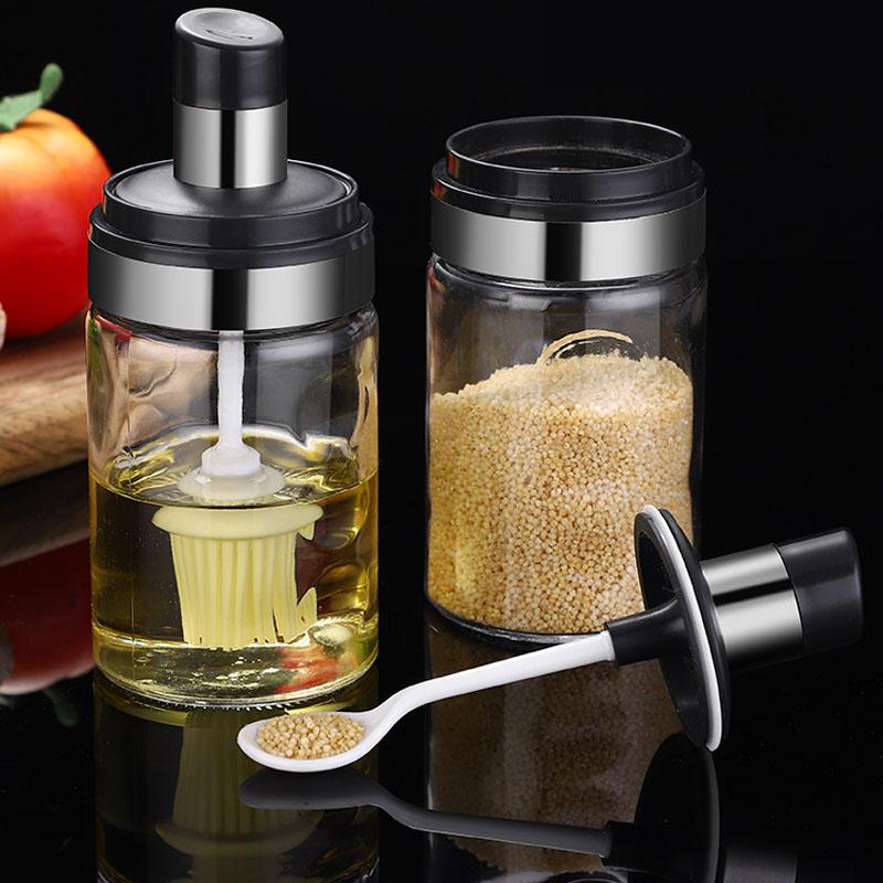 Stainless Glass Seasoning Bottle Sealed Leakproof Spice Jar Kitchen Seasoning Bottle Oil Vinegar Soy Brush Bottle