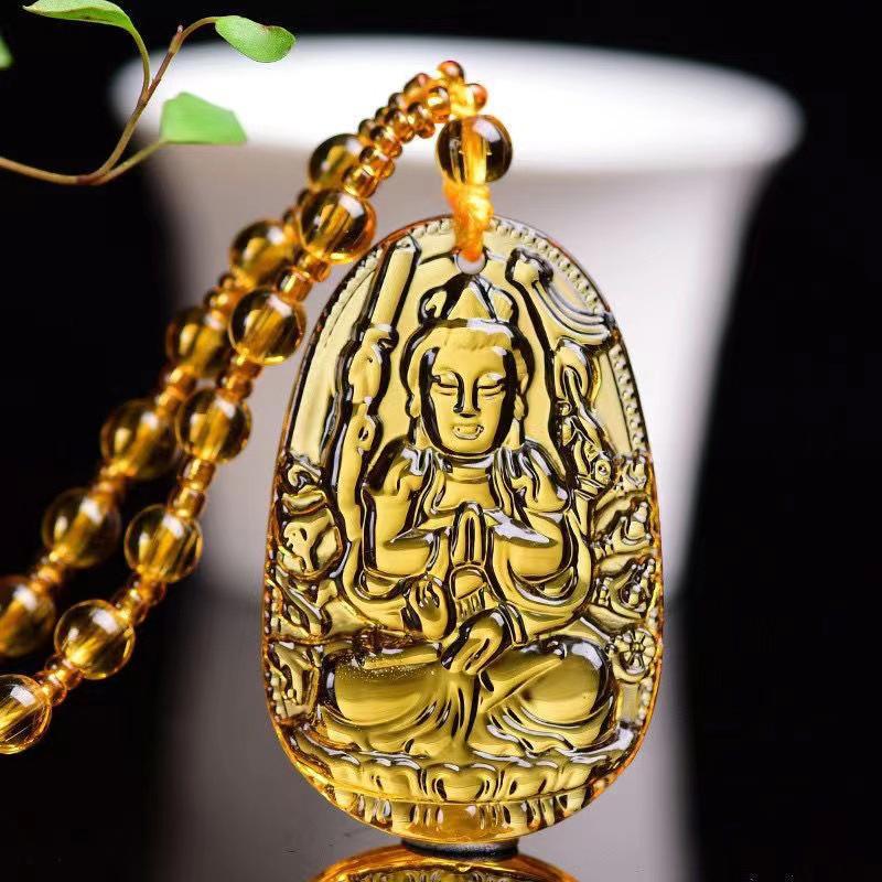 Yellow Necklace Long Sweater Chain Manjushri Pendant Amitabha Pendant Unisex Gift