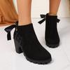 Frühling Herbst Neue Schleife Absatzschuhe Damen Blockabsatz Stiefel Damen Runde Zehe Seitenreißverschluss Paneeled Stiefeletten