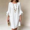 Women's Solid Color Ruffle Bell Sleeve Dress Slim Fit Knee Length Casual Office Wear Shift Dress for Daily Occasion