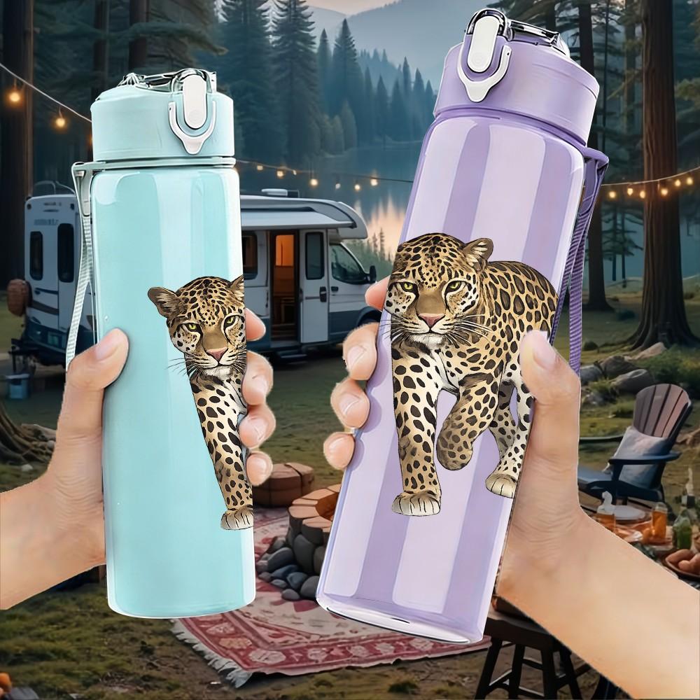 1PC Leopard Wild Cheetah Animal Print 750ml Color Plastic Sports Water Bottle Leakproof Flip Straw Lid Suitable for Sports Office Home Use