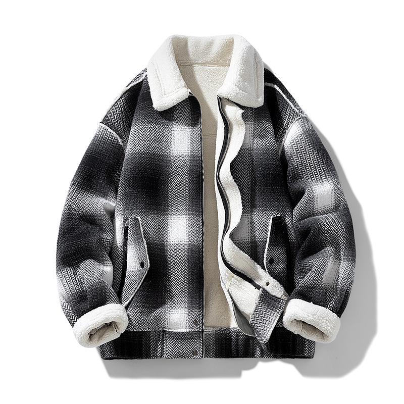 Veste décontractée zippée pour homme en velours chaud à carreaux rétro - Collection Hiver 2025