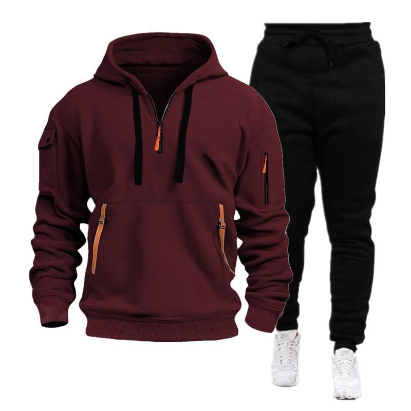 Autumn And Winter Men's Zipper Design Sweater Suit Casual Sports Hoodie Suit