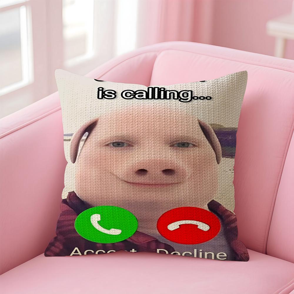 John Pork Is Calling Housse de Coussin Housse de Oreiller en Lin Naturel Impression Double Face Housse de Coussin Décorative pour Canapé Décoration de Maison Cadeau