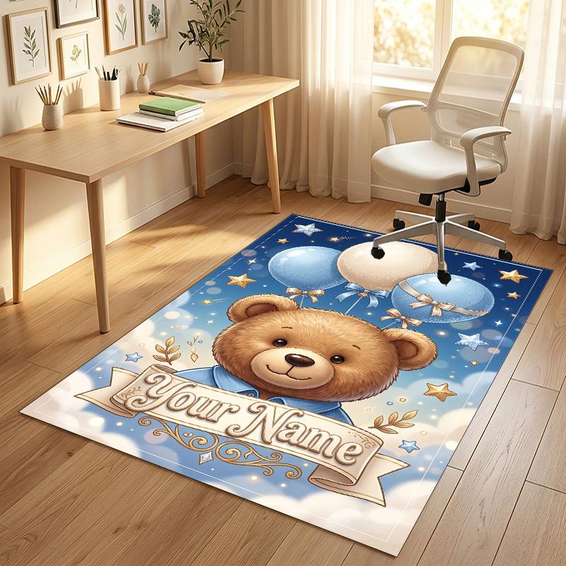 Bear Panda Theme Crystal Velvet Rug Personalized Custom Name Text Soft Floor Mat Home Decor