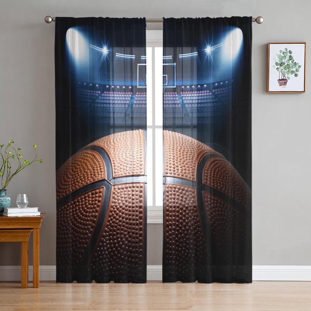 Basketbal Sport Schieten Grijs Transparante Gordijnen voor Woonkamer Decoratie Raamgordijnen Keuken Tule Voile Organza Gordijnen