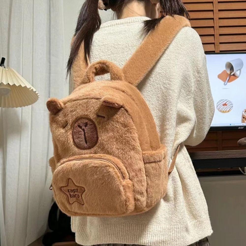 Capibara Pluche Tas Crossbody Tas Cartoon Kawaii Herfst Winter Veelzijdige Cartoon Rugzak Grappige Capibala Crossbody Pluche Tas