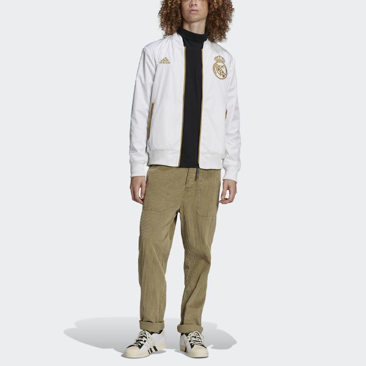 adidas Kurtka Bomberka Piłkarska Real Madryt z Logo Roku Tygrysa Męska Odzież Wierzchnia Biała HA2530