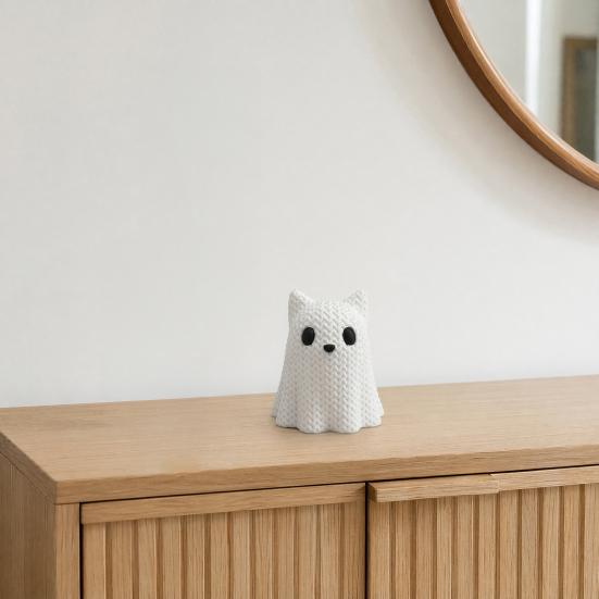 Huaqianguhh 3D Printed Ghost Dog/Cat Figurine Ornaments, Knitted Texture Halloween Animal Decorations, Small Cute Puppy/Kitten Gifts for Home