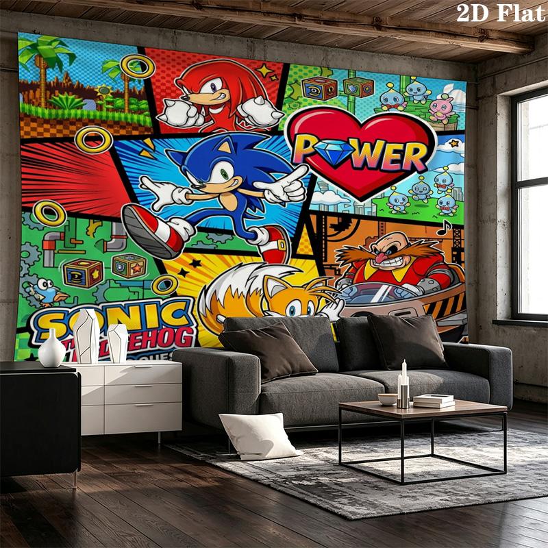 Sonic Hedgehog Wall Tapestry Aesthetic Wall Hanging Printed Fabric Blanket Decorative Tapestries For Bedroom Living Room Home Decor
